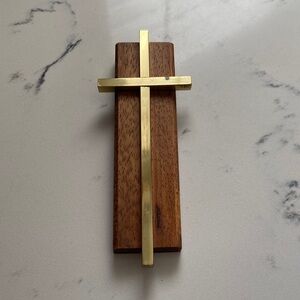 Vintage Mid Century Wood Brass Wall Cross AAL Lutheran Gift